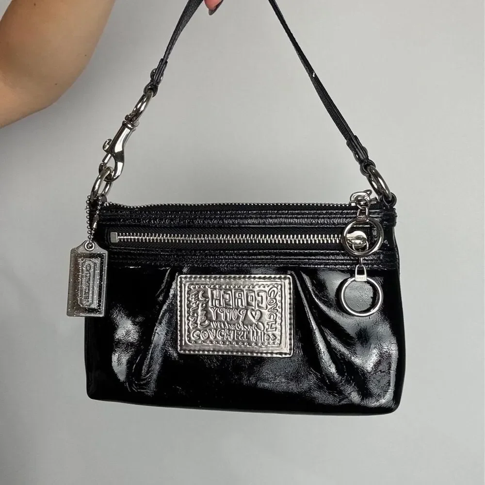 Coach Poppy Vintage Y2K Black Patent Leather Shoulder Mini Bag